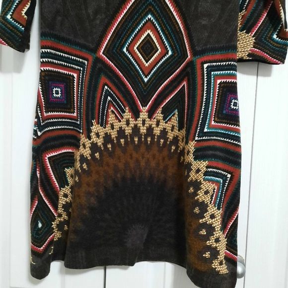 Smashed Lemon Navaho Graphic Cowl Neck Midi Sweater Dress Size Large - Picture 2 of 9